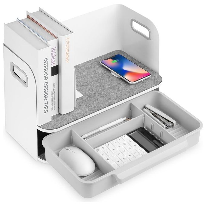 Digitus DA-90442 Desktop Organizer con caricatore Qi 5 7 10 W acciaio e feltro colore Bianco Grigio