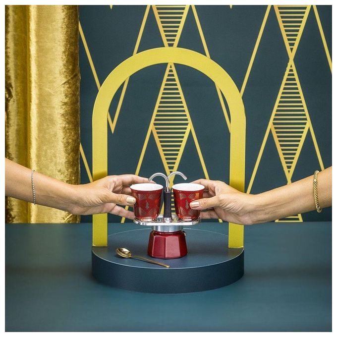 Bialetti 0004979 Mini Express Deco Glamour Set Moka 2 tazze Alluminio colore Rosso
