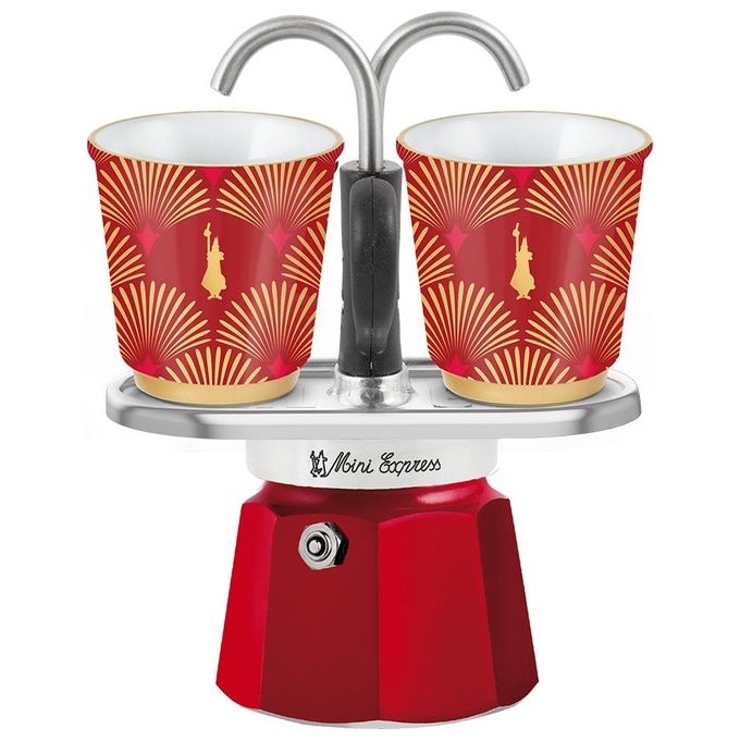 Bialetti 0004979 Mini Express Deco Glamour Set Moka 2 tazze Alluminio colore Rosso
