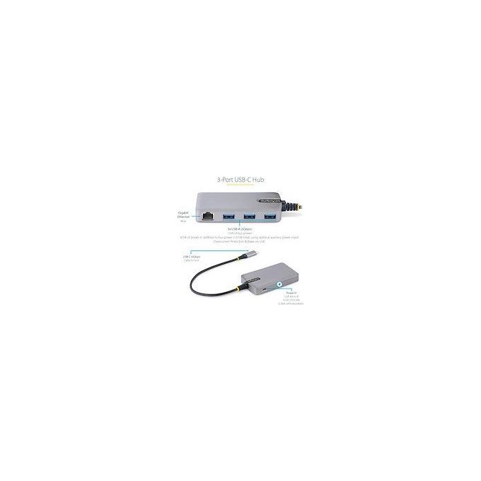StarTech 5G3AGBB-USB-C-HUB Hub USB C con 3 Porte USB A e Gigabit Ethernet Alimentazione Bus fino a 15W Cavo 30 cm colore Grigio