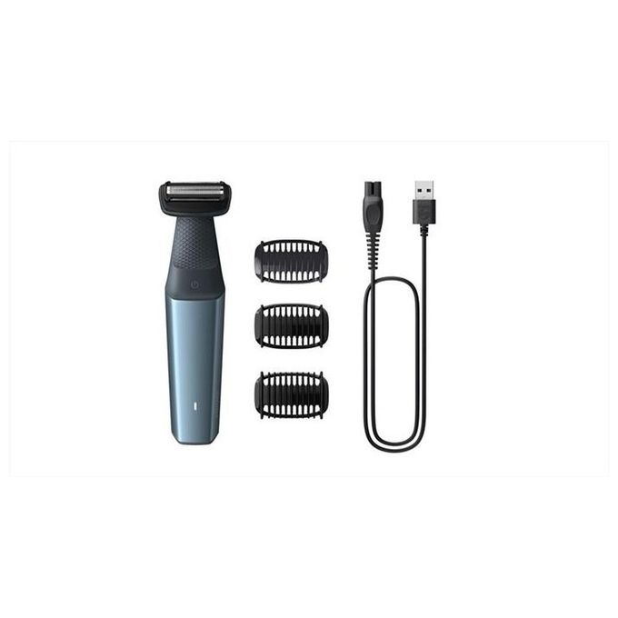 Philips BG3027-05 Bodygroom Series 3000 Rasoio elettrico corpo e inguine bagnato e secco 3 pettini autonomia 60 min colore Nero Blu