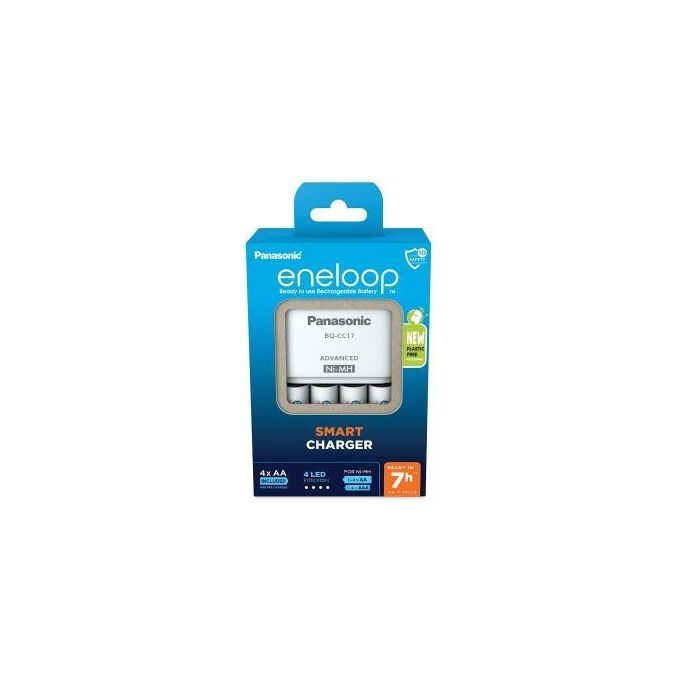 Eneloop BQ-CC17 Caricabatterie Smart per Batterie AA AAA NiMH Include 4 Batterie AA 2000 mAh Ricarica 7 Ore colore Nero