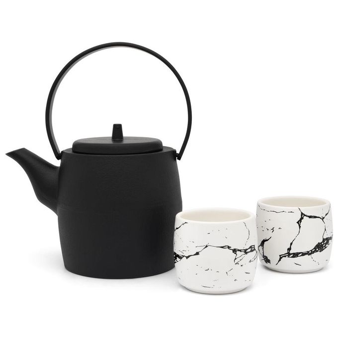Bredemeijer 153014 Kobe Set di teiere 1200 ml in ghisa con filtro in acciaio inox e 2 tazze da 150 ml colore Nero