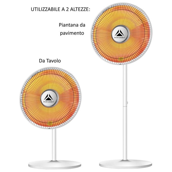 Pyramidea SC800PT Stufetta Elettrica a Fibra di Carbonio 2 Livelli di Potenza 1000 W Oscillazione 70° Termostato Regolabile Portatile colore Argento