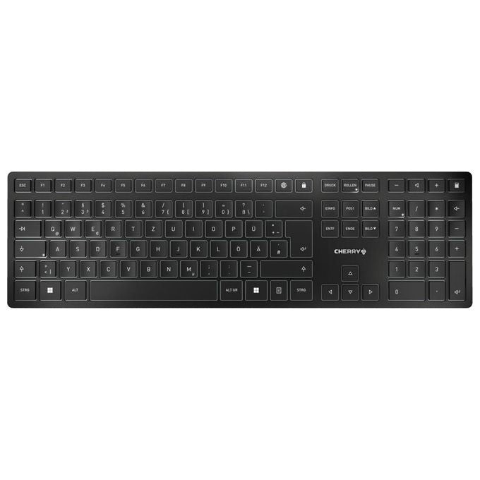CHERRY JK-9100DE-2 KW 9100 SLIM Tastiera Senza Fili Connessione Bluetooth e Wireless 2.4 GHz Layout QWERTZ Tedesco Batteria Ricaricabile USB-C colore Nero