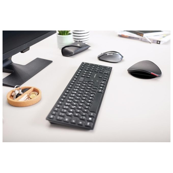 CHERRY JK-9100DE-2 KW 9100 SLIM Tastiera Senza Fili Connessione Bluetooth e Wireless 2.4 GHz Layout QWERTZ Tedesco Batteria Ricaricabile USB-C colore Nero
