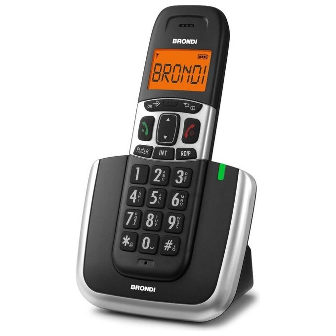 Brondi BRAVO PLATINUM Telefono Cordless DECT Tasti Grandi Vivavoce Display Retroilluminato 50 Memorie colore Nero Argento
