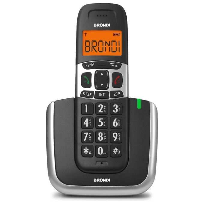 Brondi BRAVO PLATINUM Telefono Cordless DECT Tasti Grandi Vivavoce Display Retroilluminato 50 Memorie colore Nero Argento