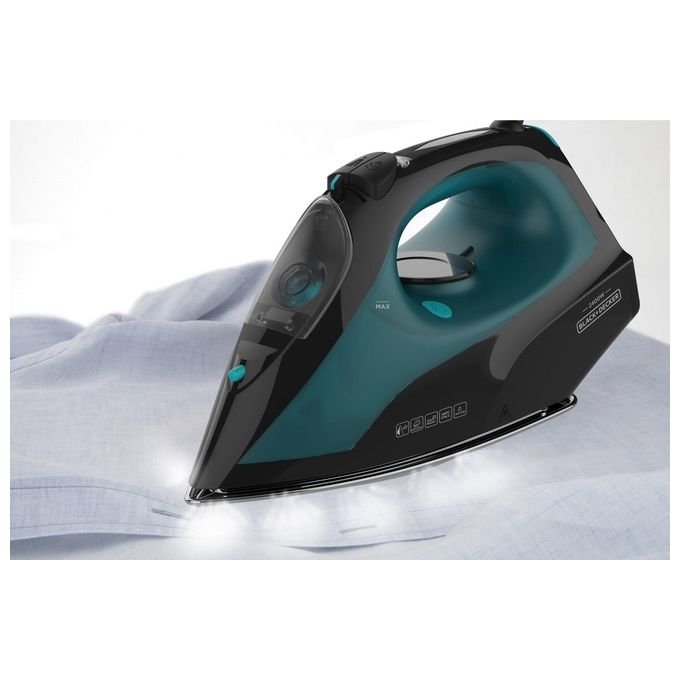 Black+Decker BXIR2403E Ferro da Stiro a Secco e Vapore Piastra Ceramica 2400W Getto Vapore 150 g-min Vapore Continuo 45 g-min colore Nero Verde