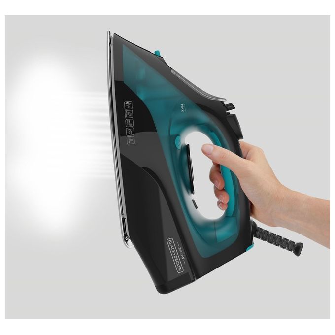Black+Decker BXIR2403E Ferro da Stiro a Secco e Vapore Piastra Ceramica 2400W Getto Vapore 150 g-min Vapore Continuo 45 g-min colore Nero Verde