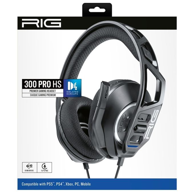 NACON 10-1368-05 RIG 300 PRO HS Cuffie da Gioco Compatibili PS4 PS5 Xbox Switch PC Driver 40 mm Microfono Rimovibile Connettore 3.5 mm colore Nero