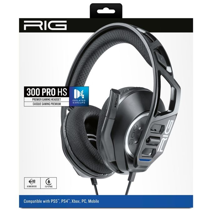 NACON 10-1368-05 RIG 300 PRO HS Cuffie da Gioco Compatibili PS4 PS5 Xbox Switch PC Driver 40 mm Microfono Rimovibile Connettore 3.5 mm colore Nero