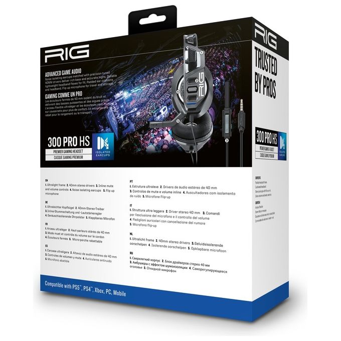 NACON 10-1368-05 RIG 300 PRO HS Cuffie da Gioco Compatibili PS4 PS5 Xbox Switch PC Driver 40 mm Microfono Rimovibile Connettore 3.5 mm colore Nero
