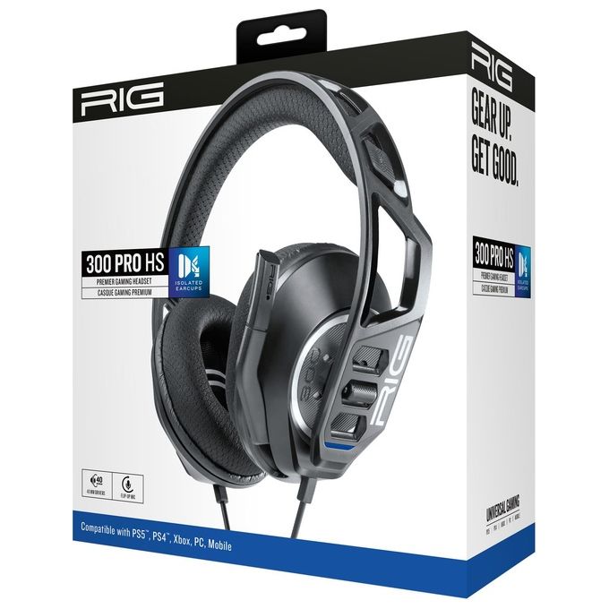 NACON 10-1368-05 RIG 300 PRO HS Cuffie da Gioco Compatibili PS4 PS5 Xbox Switch PC Driver 40 mm Microfono Rimovibile Connettore 3.5 mm colore Nero