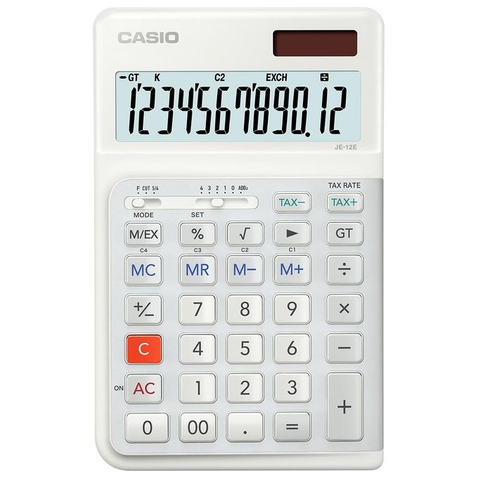 Casio JE-12E-WE Calcolatrice Ergonomica da Tavolo 12 Cifre