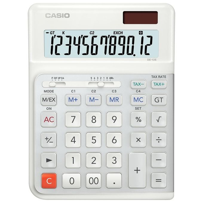 Casio DE-12E-WE Calcolatrice da Tavolo Ergonomica 12 Cifre