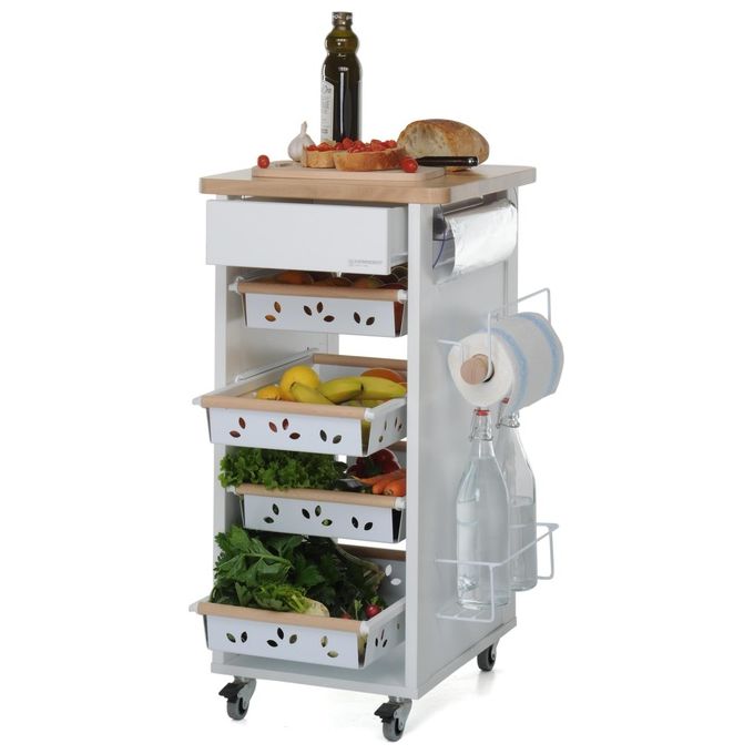 Foppa Carrello da Cucina Bistrot Noce 4 Ruote con Cassetti 86x46x50cm