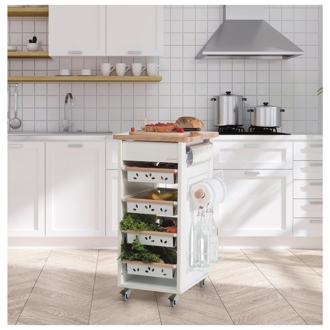 Foppa Carrello da Cucina Bistrot Noce 4 Ruote con Cassetti 86x46x50cm