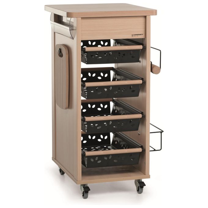 Foppapedretti 9900386303 Bistrot Carrello da Cucina in Legno con 5 Ripiani e Ruote Gommate colore Legno naturale