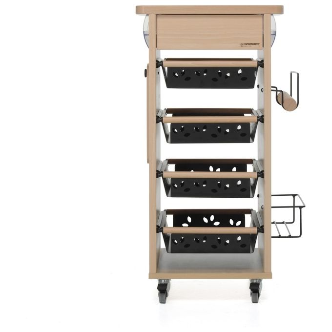 Foppapedretti 9900386303 Bistrot Carrello da Cucina in Legno con 5 Ripiani e Ruote Gommate colore Legno naturale
