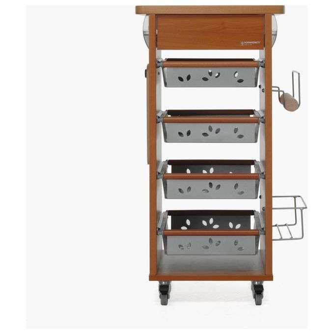 Foppa Carrello da Cucina Bistrot Noce 4 Ruote con Cassetti 86x46x50cm