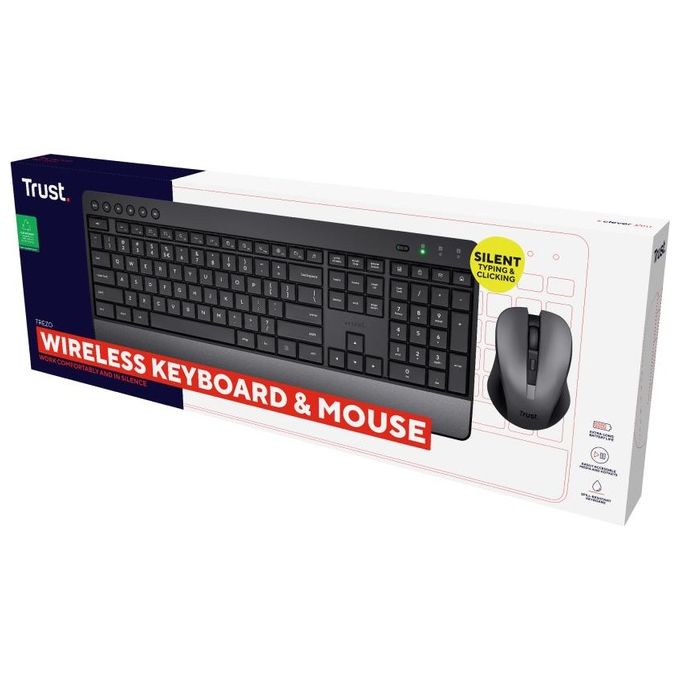 Trust 24530 Trezo Kit Tastiera e Mouse Wireless RF QWERTY Italiano Full-size Tasti Silenziosi colore Nero