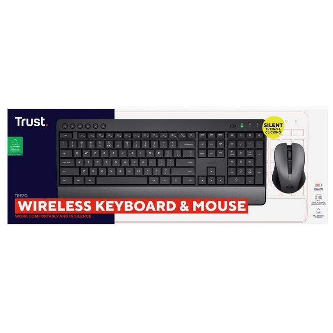 Trust 24530 Trezo Kit Tastiera e Mouse Wireless RF QWERTY Italiano Full-size Tasti Silenziosi colore Nero