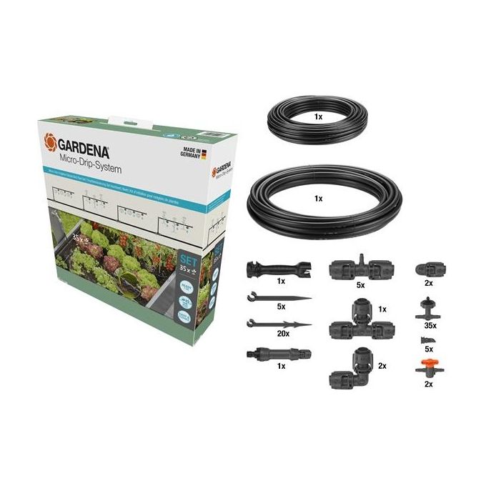 Gardena 13455-20 Micro-Drip-System Set di Irrigazione a Goccia per Piante Delicate fino a 35 piante Lunghezza Tubo 15 m colore Nero