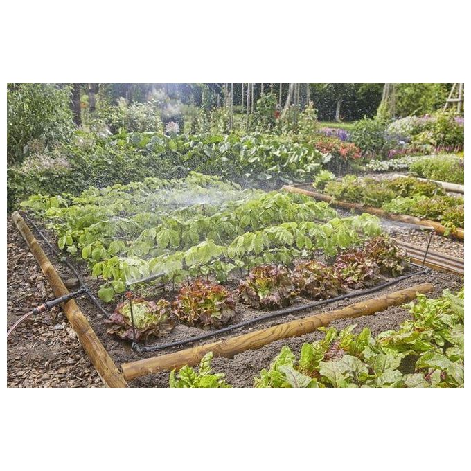 Gardena 13450-20 Micro-Drip-System Start Set per Orti e Aiuole Irrigazione a Goccia e Nebulizzazione Fino a 60 m² con Tubo 25 m Valvole di Regolazione e Prolunghe colore Nero-Grigio