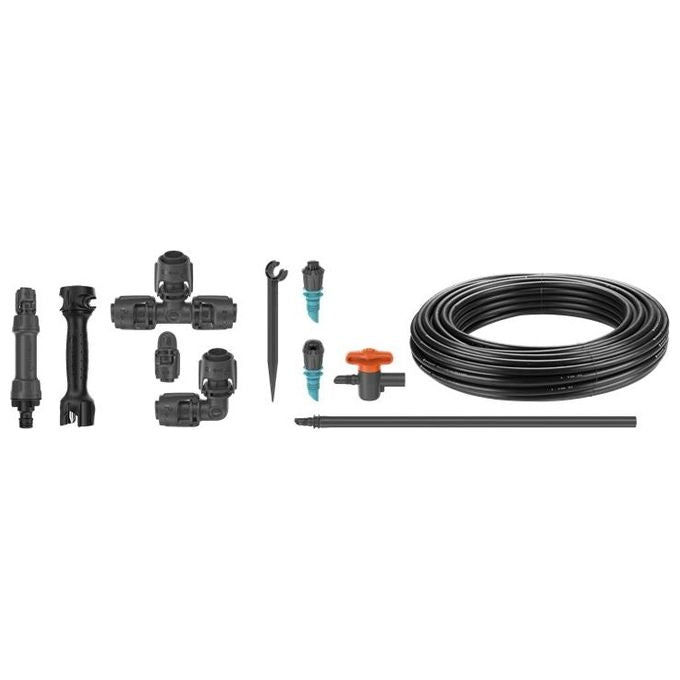 Gardena 13450-20 Micro-Drip-System Start Set per Orti e Aiuole Irrigazione a Goccia e Nebulizzazione Fino a 60 m² con Tubo 25 m Valvole di Regolazione e Prolunghe colore Nero-Grigio
