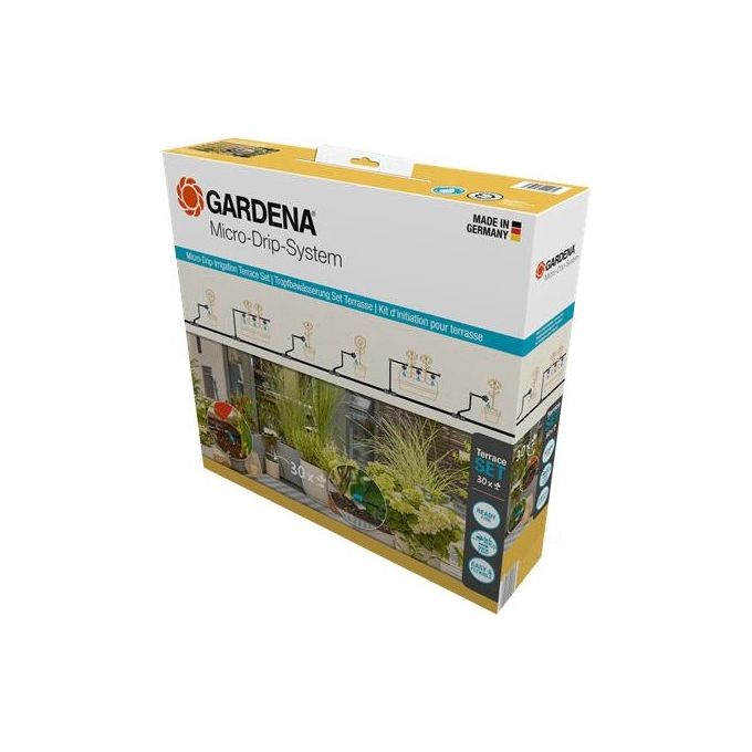 Gardena 13400-20 Micro-Drip-System Kit Irrigazione a Goccia Terrazzo 30 Piante 15 m tubo 13 mm gocciolatori regolabili 0-15 l-h colore Nero Verde