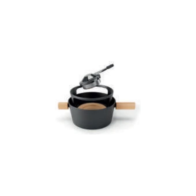 Stöckli 7576.80 Titlis Big Set per Fonduta 3.2 L 6 Persone Materiale Ghisa Smaltata con Manici in Legno colore Nero