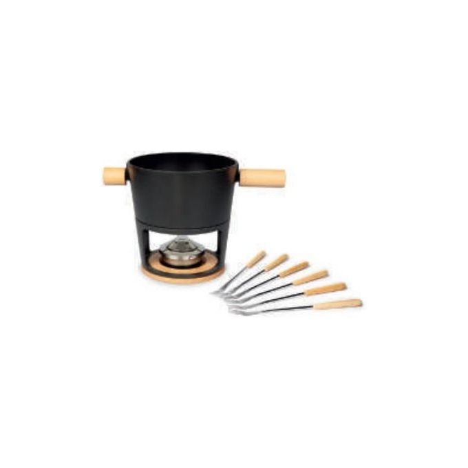 Stöckli 7576.80 Titlis Big Set per Fonduta 3.2 L 6 Persone Materiale Ghisa Smaltata con Manici in Legno colore Nero