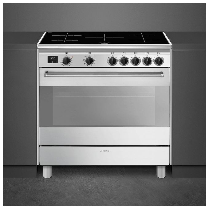 Smeg BG91IX2 Concert Cucina Freestanding Induzione 90 cm 5 Zone Booster Forno Elettrico 115 L Classe A Vapor Clean (90x90x60 cm) colore Acciaio Inox