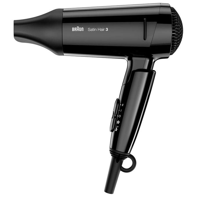 Braun BRHD350E Satin Hair 3 Asciugacapelli 1600 W Funzione Ionica 2 Temperature 2 Velocita' Impugnatura Pieghevole Gancio per Appendere colore Nero