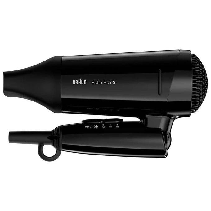 Braun BRHD350E Satin Hair 3 Asciugacapelli 1600 W Funzione Ionica 2 Temperature 2 Velocita' Impugnatura Pieghevole Gancio per Appendere colore Nero