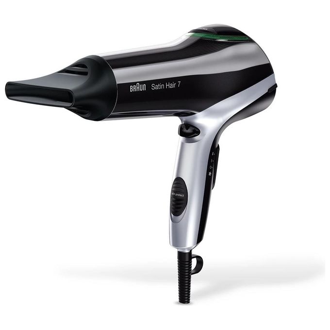 Braun HD710 Satin Hair 7 Asciugacapelli 2200W IONTEC Anti-crespo 3 Temperature 2 Velocita' Concentratore colore Nero Argento