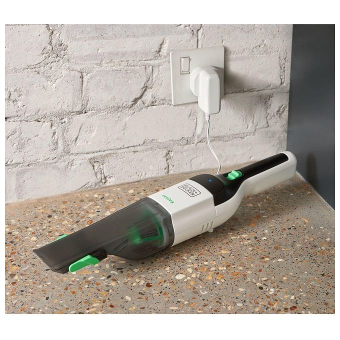 Black+decker REVHV8C Reviva Aspirabriciole Senza Sacchetto Litio 7,2V 19 AW 125 ml autonomia 11 min colore Nero Bianco
