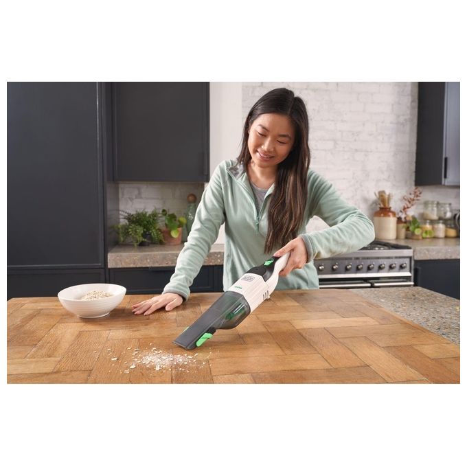 Black+decker REVHV8C Reviva Aspirabriciole Senza Sacchetto Litio 7,2V 19 AW 125 ml autonomia 11 min colore Nero Bianco