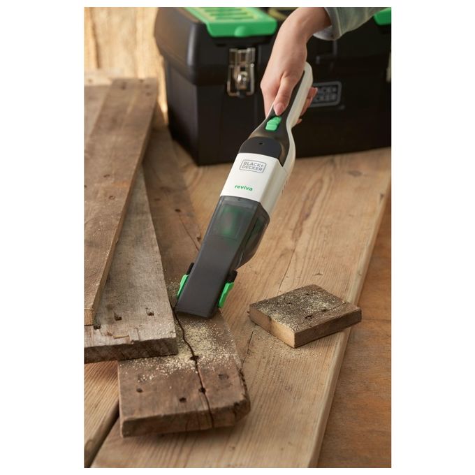 Black+decker REVHV8C Reviva Aspirabriciole Senza Sacchetto Litio 7,2V 19 AW 125 ml autonomia 11 min colore Nero Bianco