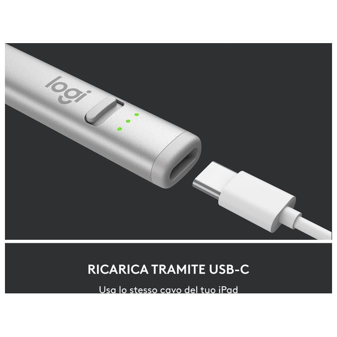 Logitech F00012 Crayon Stilo Digitale per iPad USB-C Tecnologia Apple Pencil 7 ore autonomia colore Argento