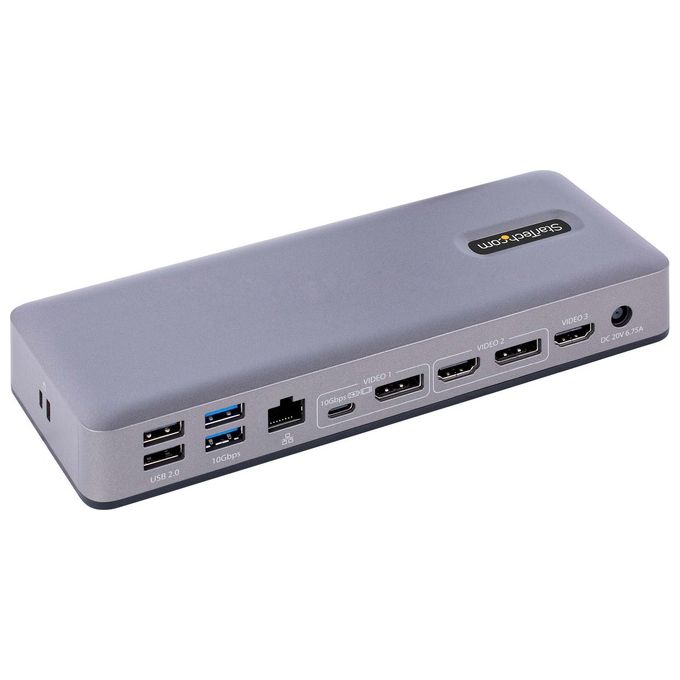 StarTech.com DK31C3MNCRUE Docking Station USB-C Multi Monitor con 3x 4K30Hz 2x 4K60Hz Hub USB 7 Porte 60W PD GbE Audio 3.5mm colore Grigio