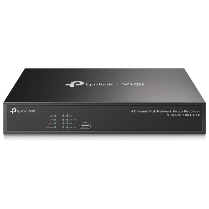 TP-Link VIGI NVR1004H-4P Videoregistratore di Rete NVR 4 Canali PoE+ 8MP 4K HDMI H.265+ 80Mbps 10TB colore Nero