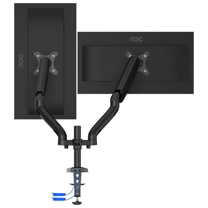 AOC AD110DX Braccio da Scrivania Doppio Monitor fino a 32'' VESA 75x75 100x100 Hub USB 3.2 Molla a Gas 9 Kg colore Nero