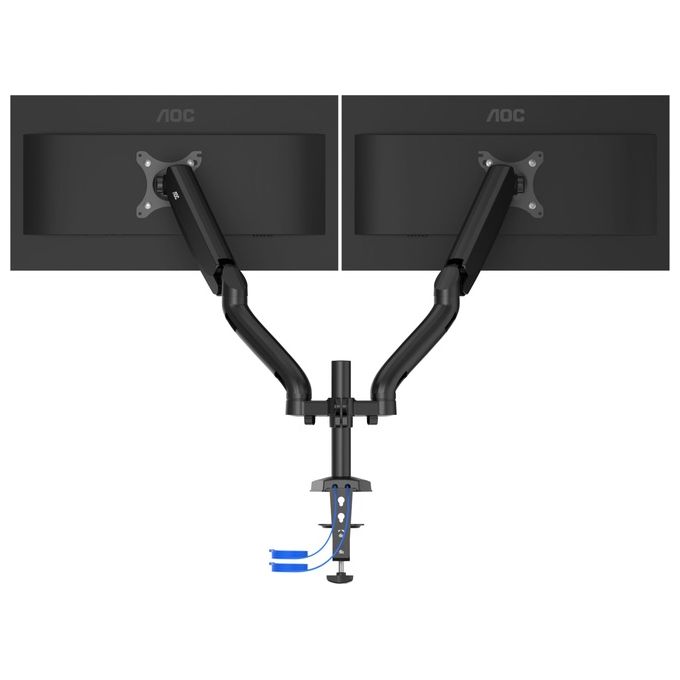 AOC AD110DX Braccio da Scrivania Doppio Monitor fino a 32'' VESA 75x75 100x100 Hub USB 3.2 Molla a Gas 9 Kg colore Nero