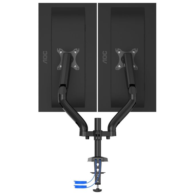 AOC AD110DX Braccio da Scrivania Doppio Monitor fino a 32'' VESA 75x75 100x100 Hub USB 3.2 Molla a Gas 9 Kg colore Nero