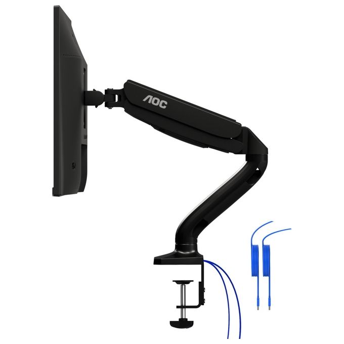 AOC AS110DX Braccio per Monitor 13'' 32'' VESA 75x75 100x100 Molla a Gas 9 Kg Hub USB 3.0 USB-C colore Nero