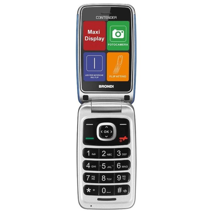 Brondi 10277052 Contender Telefono Cellulare Senior Dual SIM Tasti Grandi Schermo 3'' Fotocamera 1.3 MP Radio FM Bluetooth Micro-USB colore Blu Metallico
