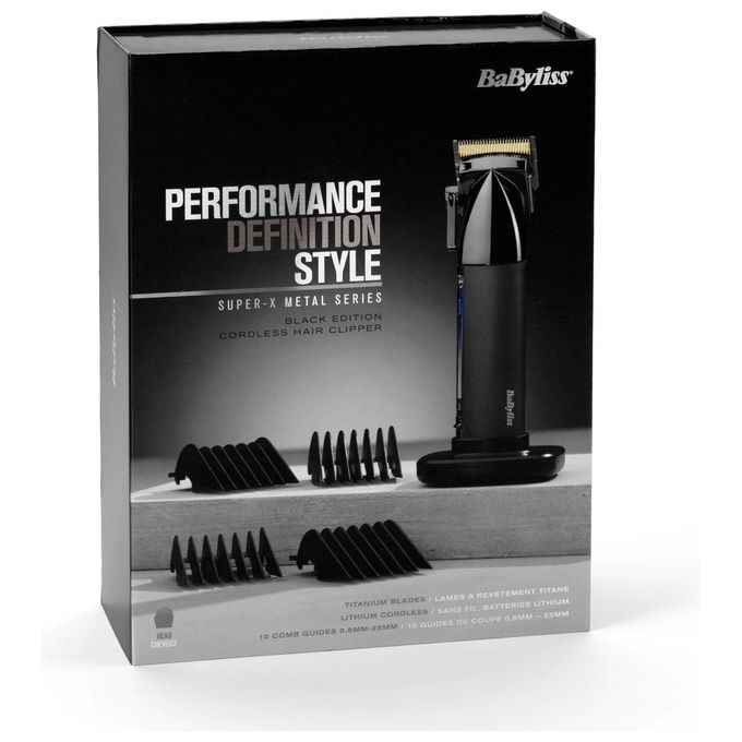 BaByliss E991E Super-X Metal Tagliacapelli Professionale Lama Titanio Ioni di Litio 180 min 10 Accessori colore Nero