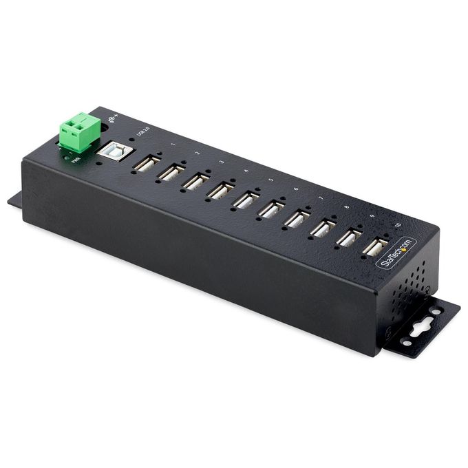 StarTech USB210AIND-USB-A-HUB Hub USB 2.0 Industriale 10 Porte Bloccabili Protezione ESD Livello 4 Montaggio DIN Parete Scrivania colore Nero